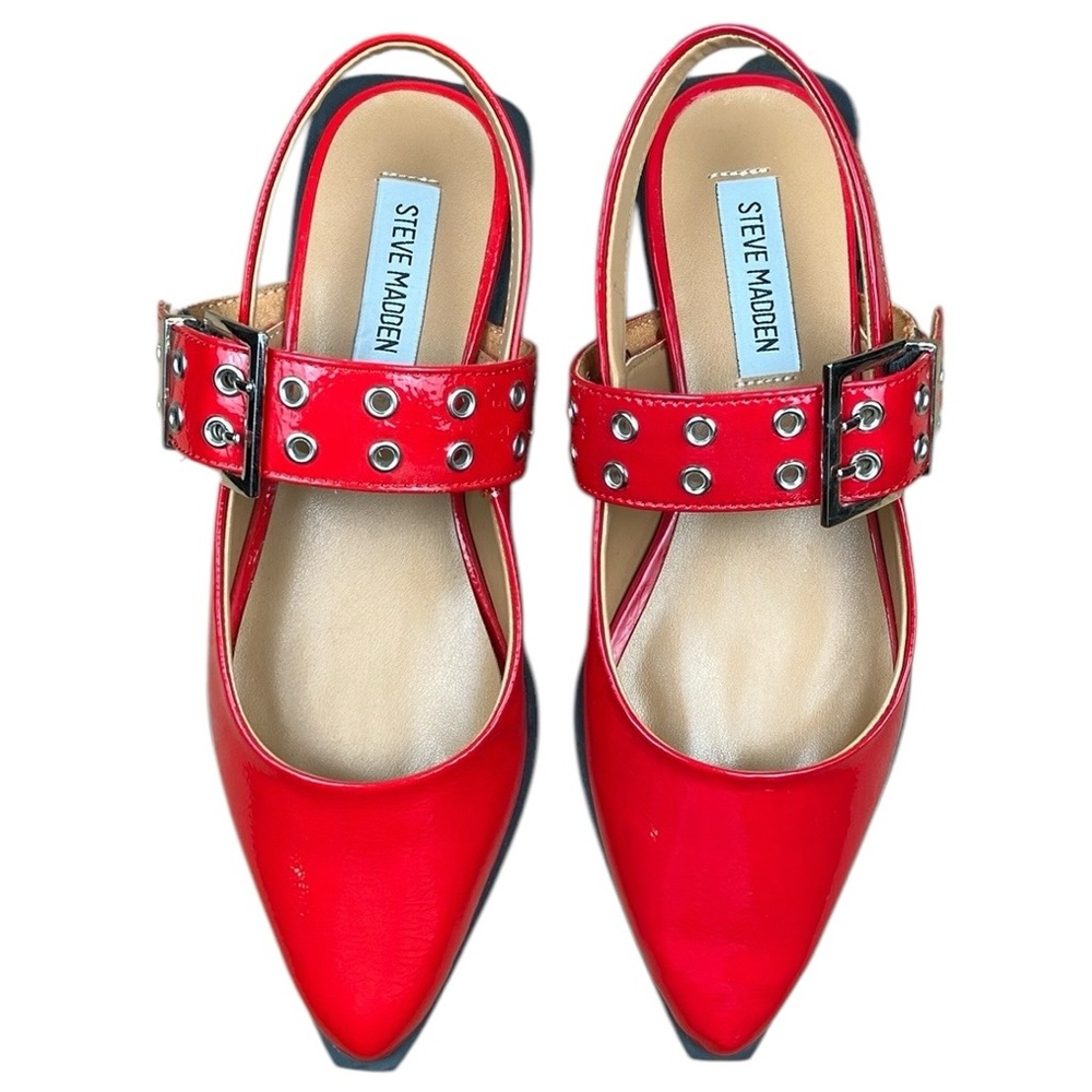 Steve Madden Smokee Red Patent Buckle Slingback Flats NWT - Picture 4 of 13